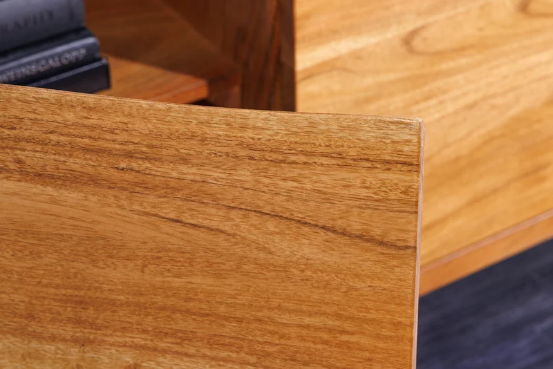 Buffet en bois massif MAMMUT 160cm acacia finition miel bord d’arbre en métal avec tiroirs