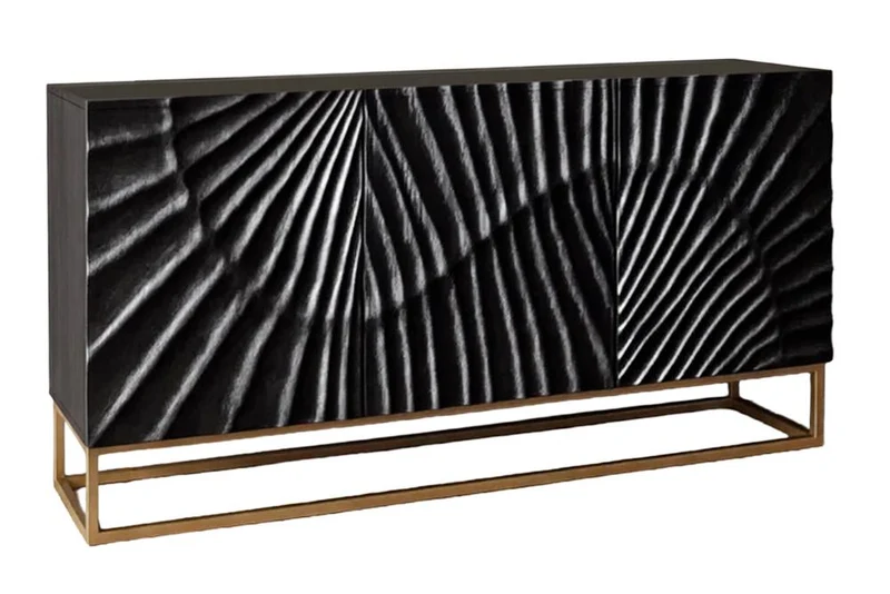 Buffet massif SCORPION 180cm en bois de manguier noir avec sculptures 3D élaborées