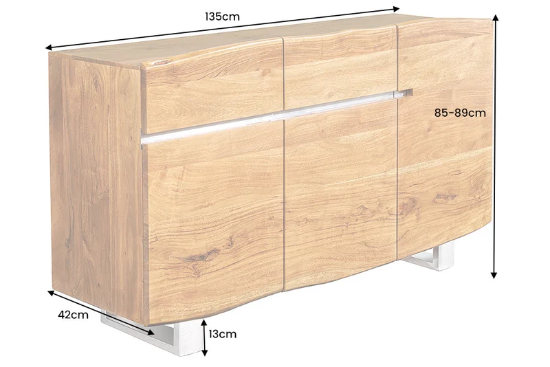 Buffet en bois massif MAMMUT 135cm commode en acacia bord d’arbre en acier inoxydable