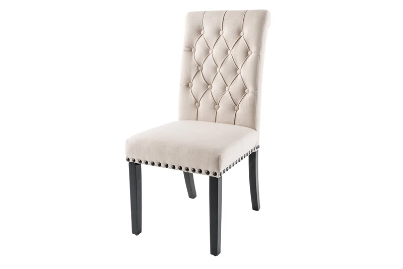 Lot de 2x chaises design CASTLE tissu texturé beige noir pieds bois Chesterfield