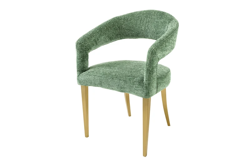 Lot de 2x chaises scandinave BOUTIQUE tissu texturé vert métal doré champagne brossé