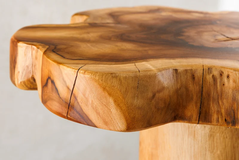 Table d'appoint en bois massif ROOT 70cm en teck naturel en bois de racine au design sur pilotis