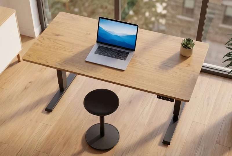 Bureau réglable en hauteur OAK DESK 140cm design chêne naturel structure métal noir