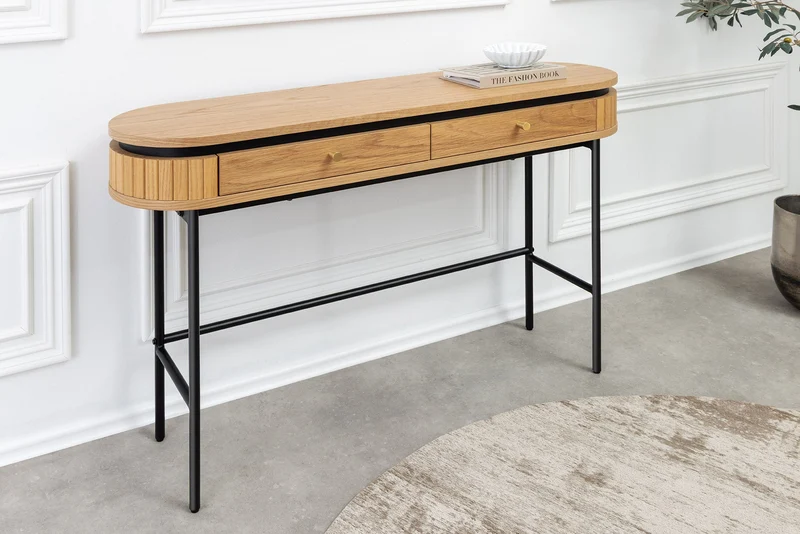 Table console moderne ATELIER 120cm chêne noir naturel avec tiroir