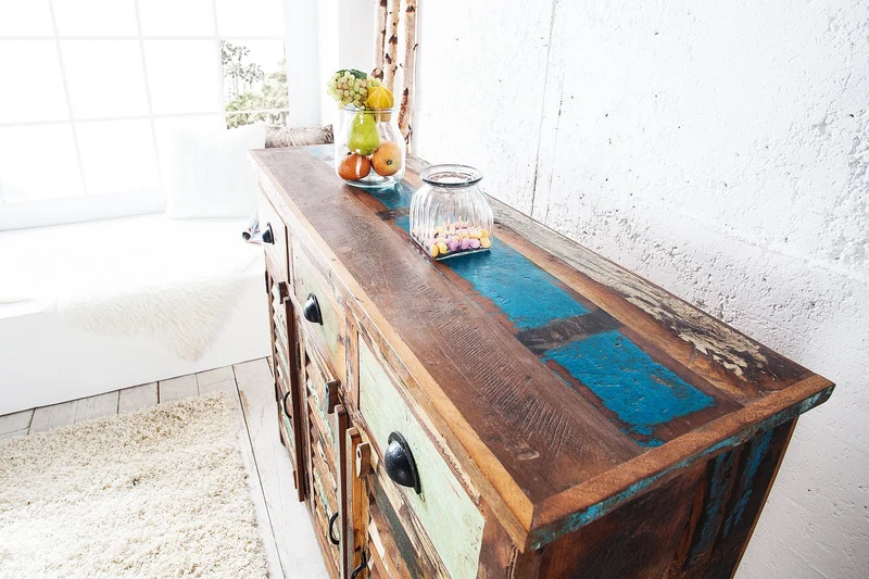 Buffet unique JAKARTA 125cm en bois massif recyclé provenant de bateaux de pêche