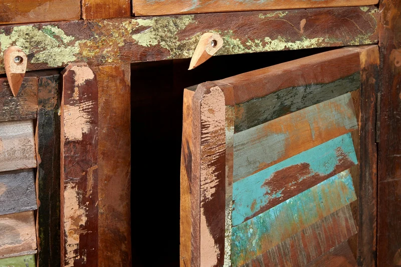 Buffet unique JAKARTA 125cm en bois massif recyclé provenant de bateaux de pêche