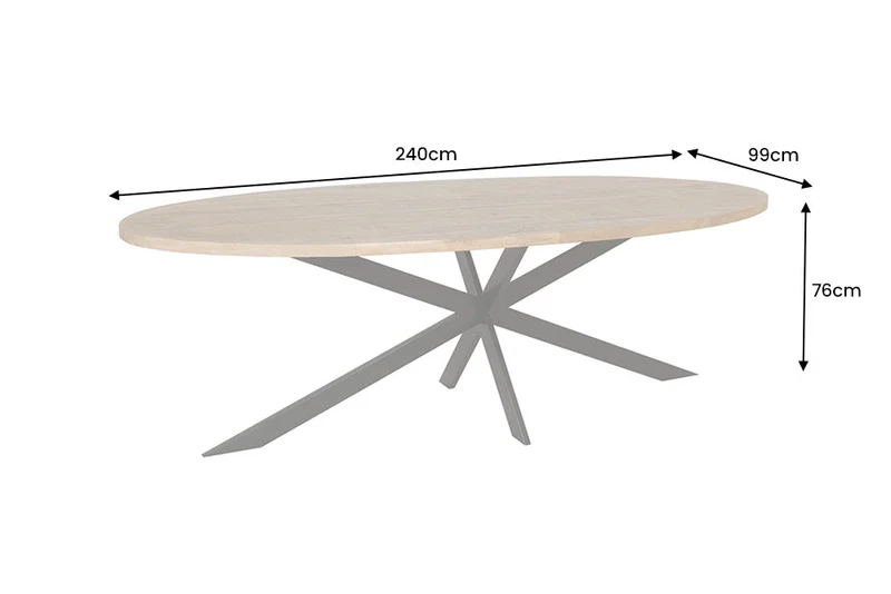Table à manger massive GALAXIE 240cm bois de manguier marron ovale structure étoile en fer noir