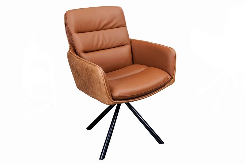 Chaise design rotative BIG GEORGE en cuir véritable cognac microfibre avec accoudoirs Rétro