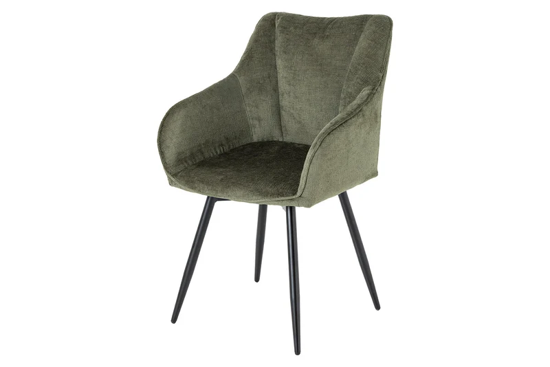 Lot de 2x chaises pivotante rétro AVIGNON chenille verte pieds métal noir