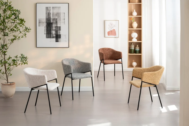 Lot de 2x chaises design NOBLESSE beige chenille structure métal noir