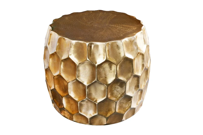 Table d'appoint design ORGANIC ORIENT 55cm table de chevet ronde en métal doré martelé fait main