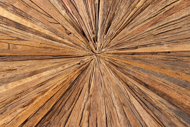 Table à manger ronde BARRACUDA 120cm teck marron bois massif plateau verre acier inoxydable argenté chromé