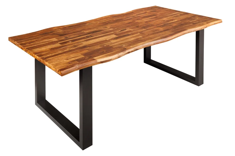 Table à manger en bois massif GENESIS 160cm bord d’acacia anthracite naturel design industriel