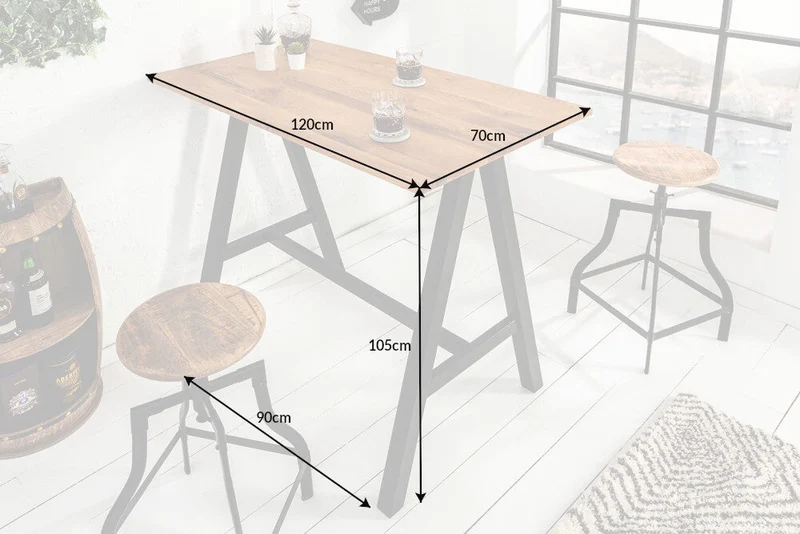 Table de bar solide CASTLE 120cm table de bar en chêne sauvage naturel design industriel
