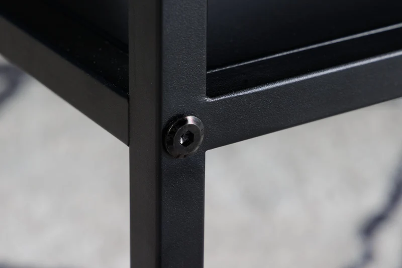 Table basse moderne DURA STEEL 70cm en métal noir avec compartiment de rangement