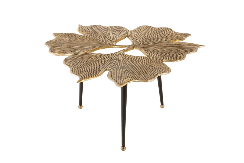 Table basse décorative GINKGO LEAFS 75cm métal doré fait main