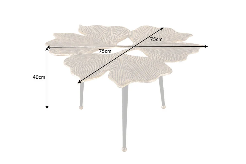 Table basse décorative GINKGO LEAFS 75cm métal doré fait main