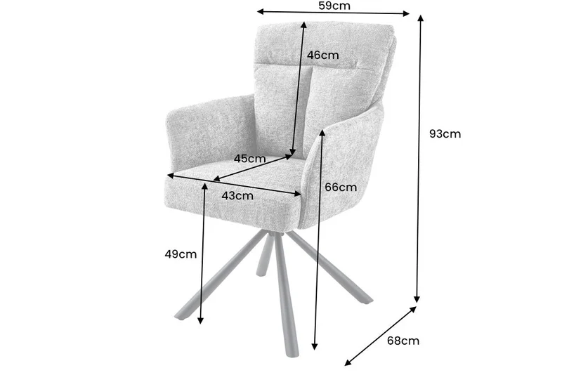 Lot de 2x chaises pivotante BIG GEORGE en tissu texturé beige avec accoudoirs en métal noir