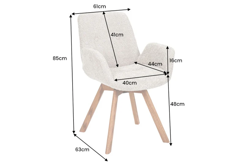 Lot de 2x chaises design pivotante BALTIC gris Bouclé pieds en bois massif de chêne naturel avec accoudoirs
