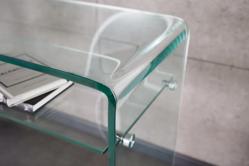 Console design FANTOME 100cm en verre transparent avec étagère