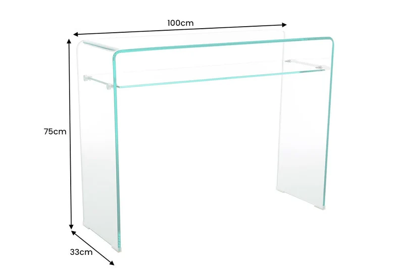 Console design FANTOME 100cm en verre transparent avec étagère