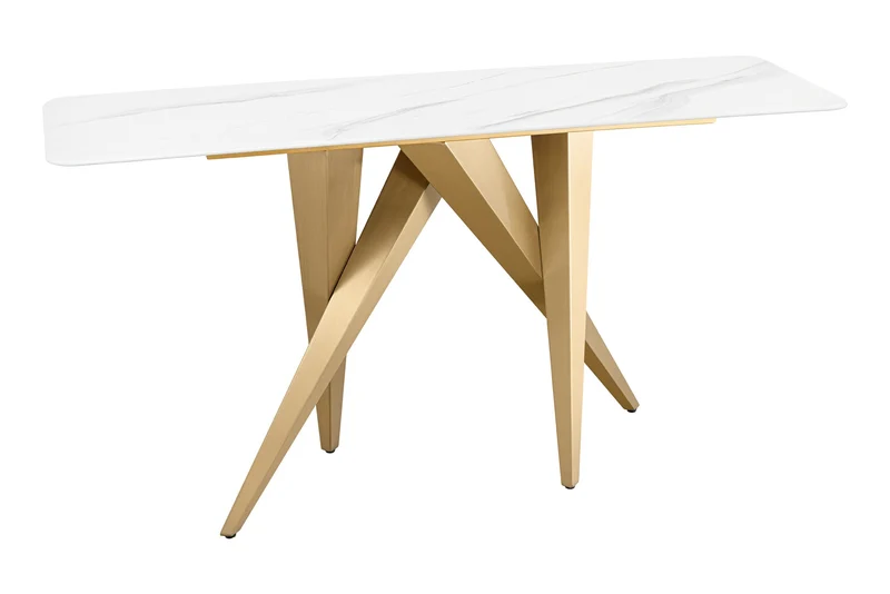 Console design ART LIVING 140cm marbre blanc céramique champagne or brossé