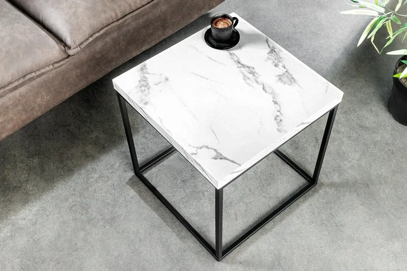 Table d'appoint moderne ARCHITECTURE 45cm design marbre blanc structure métal