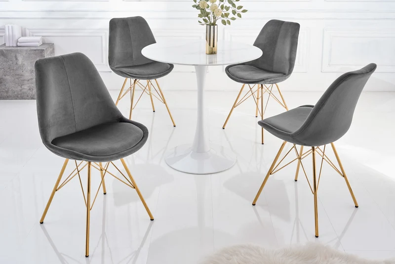 Lot de 2x chaises design SCANDINAVIA MEISTERSTÜCK velours gris foncé pieds dorés