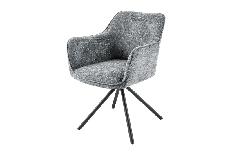 Lot de 2x chaises pivotante VERONA en tissu structuré gris avec accoudoirs et pieds en métal noir
