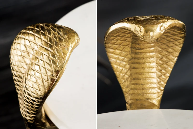 Table d'appoint ronde WILDLIFE COBRA 65cm sculpture serpent en marbre blanc doré faite main