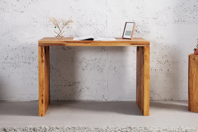 Console solide MAKASSAR 100 cm finition pierre de Sheesham marron