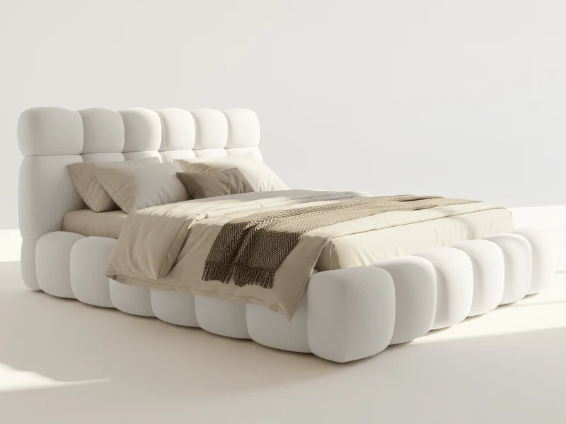 Lit coffre Denver en tissu bouclette – Lit design rembourré avec rangement