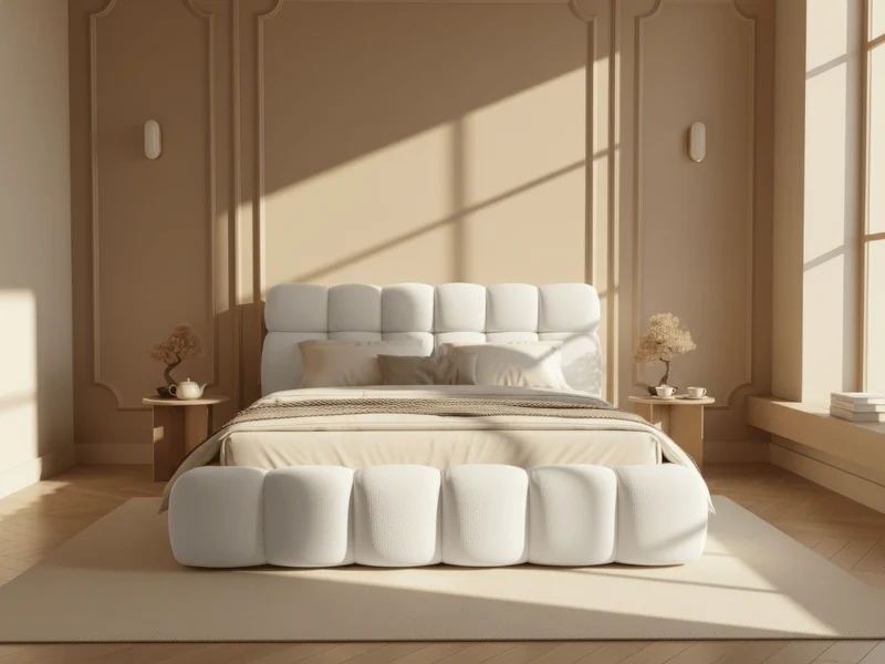 Lit coffre Denver en tissu bouclette – Lit design rembourré avec rangement