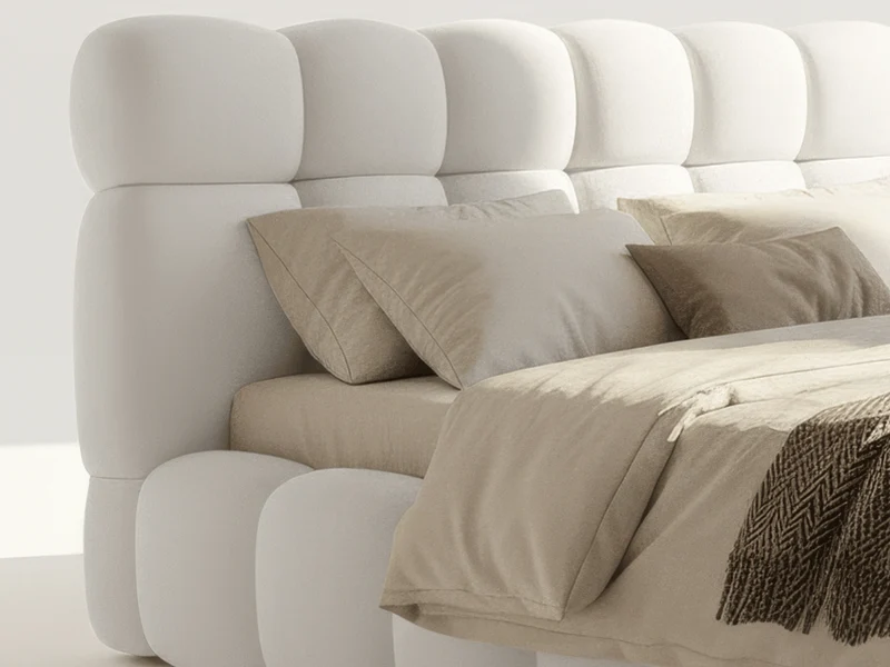 Lit coffre Denver en tissu bouclette – Lit design rembourré avec rangement