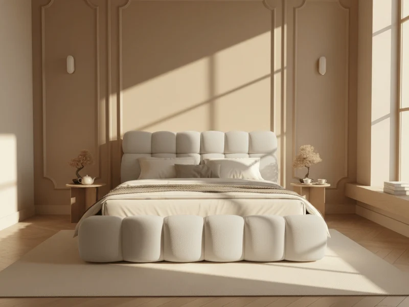Lit coffre Denver en tissu bouclette – Lit design rembourré avec rangement