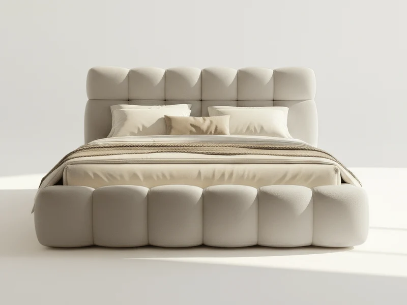 Lit coffre Denver en tissu bouclette – Lit design rembourré avec rangement