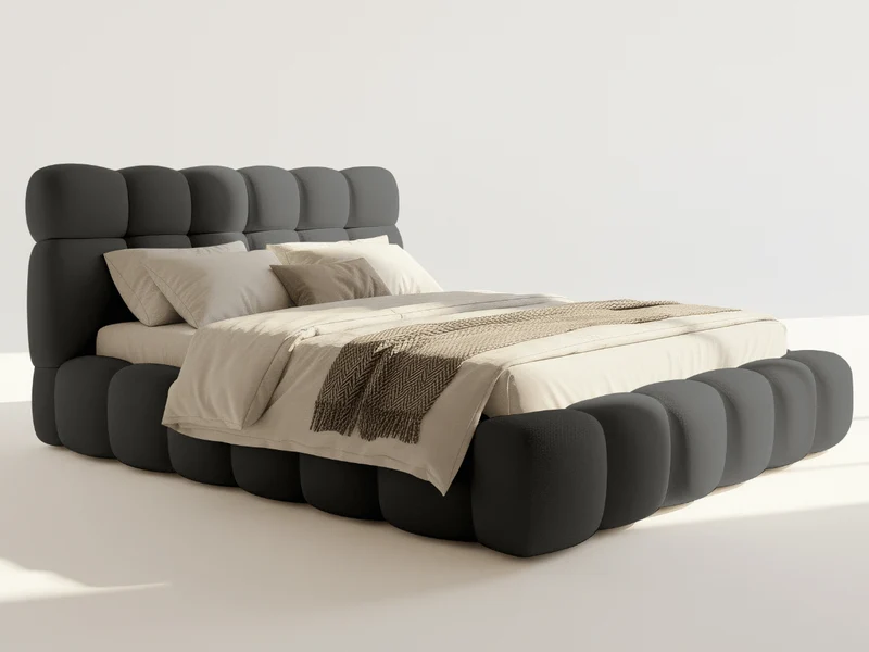 Lit coffre Denver en tissu bouclette – Lit design rembourré avec rangement