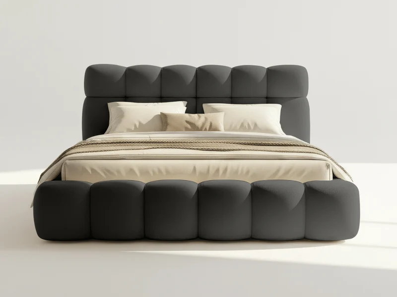Lit coffre Denver en tissu bouclette – Lit design rembourré avec rangement
