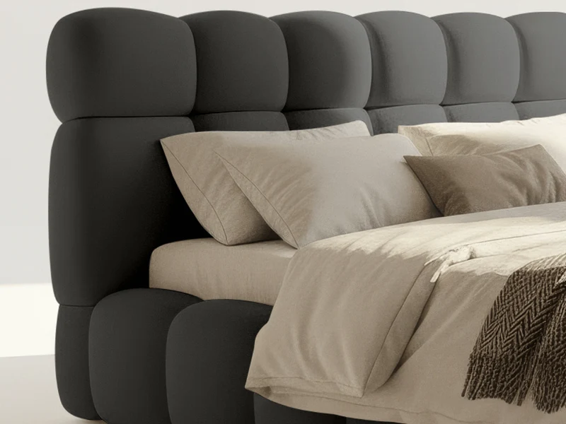 Lit coffre Denver en tissu bouclette – Lit design rembourré avec rangement