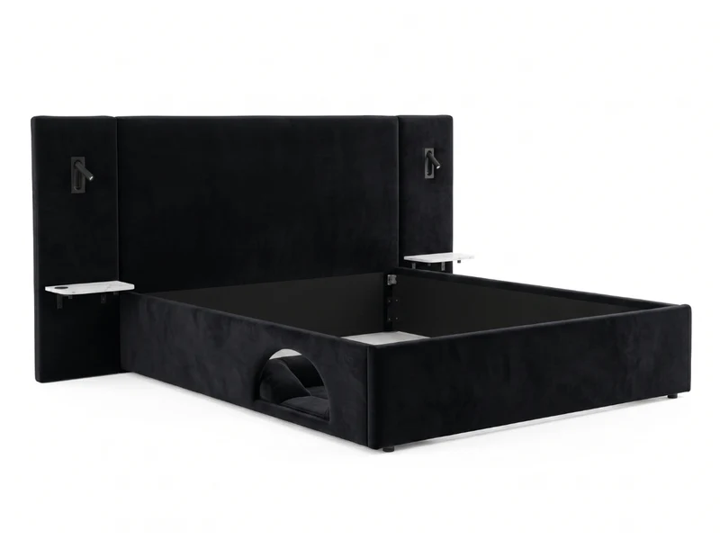 Lit Élysée – CosyPet Edition : tête de lit XXL, coffre, lumières, USB & tables de chevet incluses