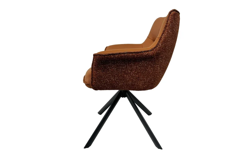 Lot de 2x fauteuils pivotant LE GRAND cuir véritable cognac tissu texturé structure métal noir
