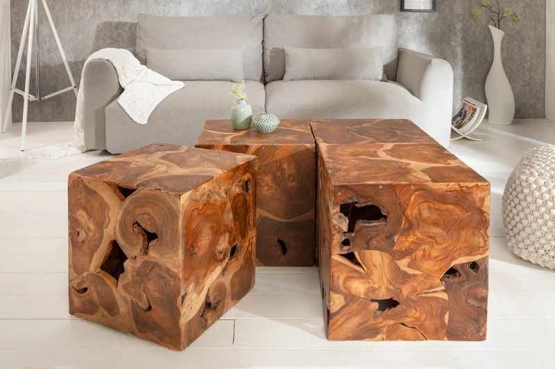 Table d'appoint solide SQUARE 40cm tabouret cube en teck