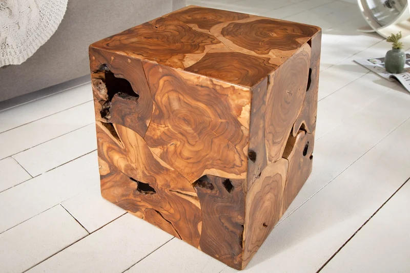 Table d'appoint solide SQUARE 40cm tabouret cube en teck