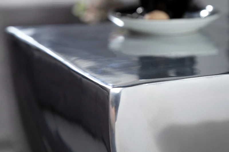 Table d’appoint sculpturale TWIST 45cm tabouret en aluminium poli argent design moderne