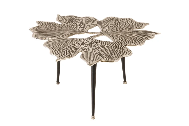 Table basse décorative GINKGO LEAFS 75cm métal argenté fait main
