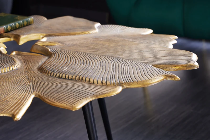 Table basse décorative GINKGO 95cm métal doré noir fait main