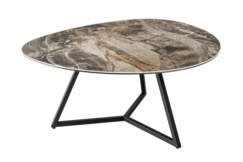 Table basse moderne MARVELOUS 90cm en céramique marbre taupe fabriquée en Italie