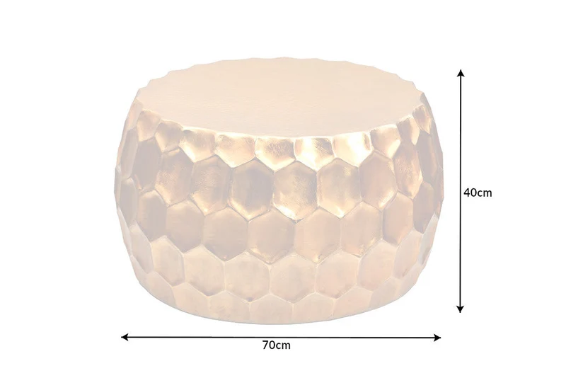 Table basse ronde ORGANIC ORIENT 70cm métal doré martelé fait main design nid d'abeille