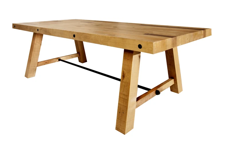 Table à manger solide FINCA 240 cm vintage marron en pin recyclé design industriel