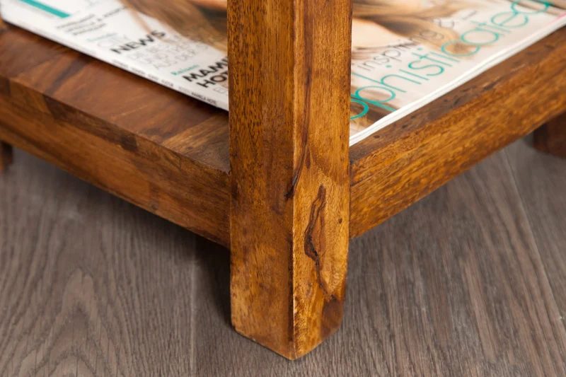 Table d’appoint en bois massif MAKASSAR 70cm finition pierre Sheesham marron avec espace de rangement